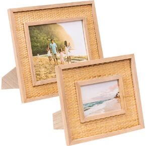 Rattan Picture Frame Set - 2-Piece Boho Picture Frame - Wicker Photo Frames 4x6 and 8x10 - Natural Materials, Strong Construction - Rustic Desk, Table, Wall Picture Frames - Cute Family, Friend Gift in Saudi Arabia
