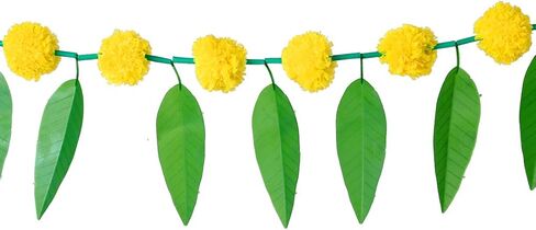 مجموعة من 2 أكاليل زهور القطيفة الاصطناعية مع أوراق المانجو باللون الأصفر والبرتقالي الداكن توران/باندانوار للتعليق للحفلات ديكور بوجا الهندي للعام الجديد (الحجم :- 76.2 سم) in Kuwait