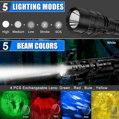 DBFWHNO Tactical Flashlight, 3000LM Super Bright Flashlight Rechargeable USB Flashlight 5 Modes IP65 Waterproof Tactical Flash Light for Outdoor Hunting Camping in Saudi Arabia