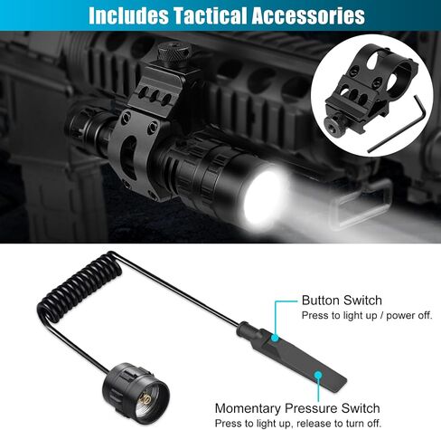 DBFWHNO Tactical Flashlight, 3000LM Super Bright Flashlight Rechargeable USB Flashlight 5 Modes IP65 Waterproof Tactical Flash Light for Outdoor Hunting Camping in Saudi Arabia