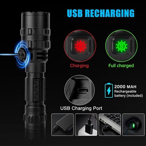 DBFWHNO Tactical Flashlight, 3000LM Super Bright Flashlight Rechargeable USB Flashlight 5 Modes IP65 Waterproof Tactical Flash Light for Outdoor Hunting Camping in Saudi Arabia