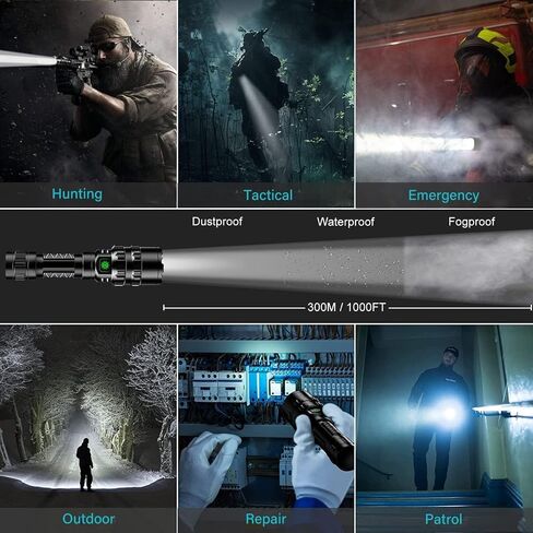 DBFWHNO Tactical Flashlight, 3000LM Super Bright Flashlight Rechargeable USB Flashlight 5 Modes IP65 Waterproof Tactical Flash Light for Outdoor Hunting Camping in Saudi Arabia