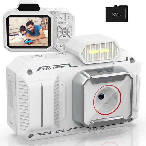 Omzer Digital Camera for Photography Video - 4K Vlogging 48MP Cameras with 2.8" Screen - Compact and Portable for Kids Teens Beginners - 18X Zoom Point & Shoot Camara - Include 32G Sd Card - White in Kuwait