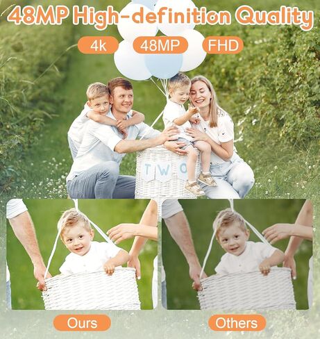 Omzer Digital Camera for Photography Video - 4K Vlogging 48MP Cameras with 2.8" Screen - Compact and Portable for Kids Teens Beginners - 18X Zoom Point & Shoot Camara - Include 32G Sd Card - White in Kuwait