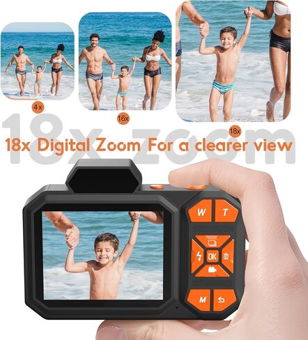 Omzer Digital Point and Shoot Camera - 4K Vlogging Video Cameras with 2.88" Screen - 48MP Compact & Portable Camera with 18X Zoom for Beginners Teens Kids with 32G Sd Card - Black in Kuwait