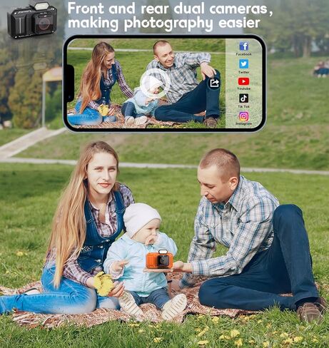 Omzer Digital Point and Shoot Camera - 4K Vlogging Video Cameras with 2.88" Screen - 48MP Compact & Portable Camera with 18X Zoom for Beginners Teens Kids with 32G Sd Card - Black in Kuwait