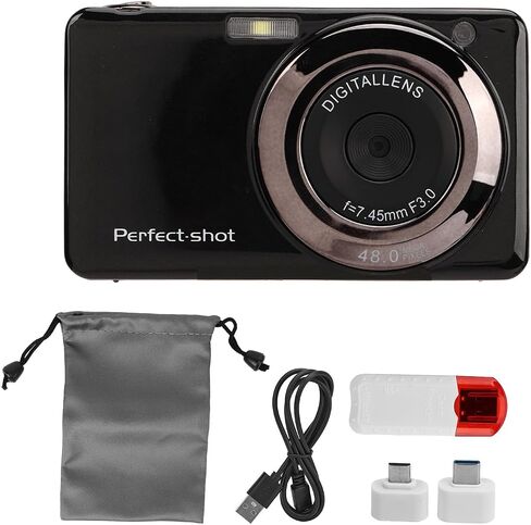 1080P Digital Camera for Photography, 2.7in Screen 48MP Vlogging Camera with SD Card, 8X Zoom Portable Digital Camera, with Wrist Strap and Fill Light for Traveling in Saudi Arabia