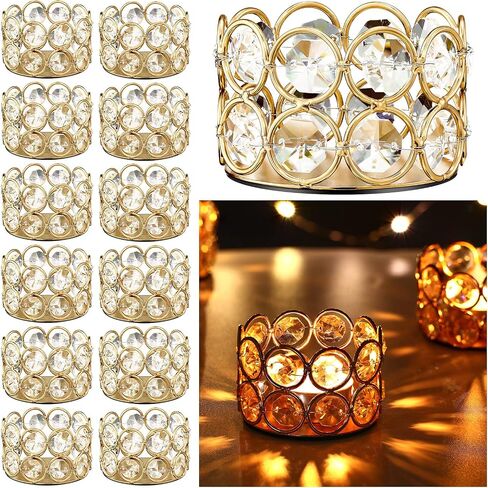 12 Pieces Crystal Votive Candle Holder Elegant Tealight Candle Holders Decorative Gold Candle Holders Centerpiece Holders Wedding Centerpieces Candles for Wedding Home Party Decor (Candle Excluded) in Saudi Arabia
