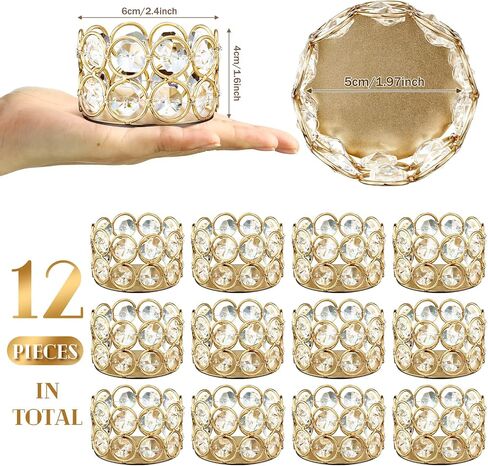 12 Pieces Crystal Votive Candle Holder Elegant Tealight Candle Holders Decorative Gold Candle Holders Centerpiece Holders Wedding Centerpieces Candles for Wedding Home Party Decor (Candle Excluded) in Saudi Arabia