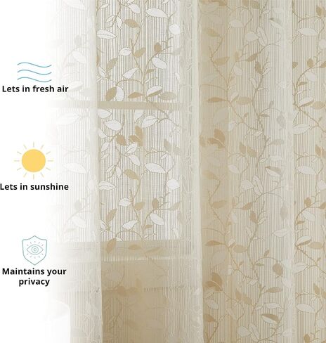 HLC.ME Joyce ستائر زخرفية شبه شفافة لتصفية النوافذ بحلقات معدنية لغرفة النوم وغرفة المعيشة - مجموعة من لوحتين (طول 54 × 84 بوصة، رمادي داكن من الكتان) in Kuwait