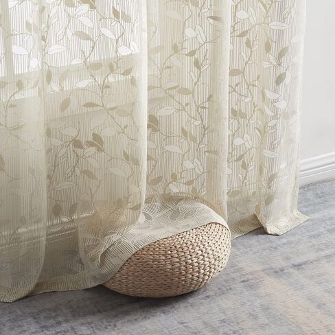 HLC.ME Joyce ستائر زخرفية شبه شفافة لتصفية النوافذ بحلقات معدنية لغرفة النوم وغرفة المعيشة - مجموعة من لوحتين (طول 54 × 84 بوصة، رمادي داكن من الكتان) in Kuwait