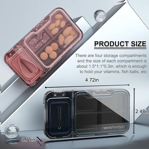 gooatry Pill Organizer with Cutter, Portable Case 4 Times a Day for Travle, Transparent Box Vitamins/Fish Oils/Supplements, Tweezers Included, 1 Pack, Blue, 1.0 Count in Saudi Arabia