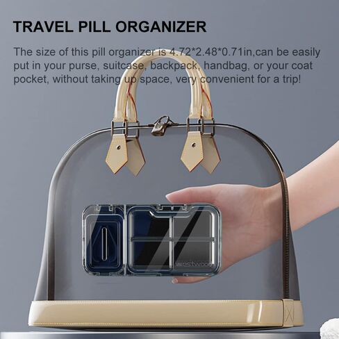gooatry Pill Organizer with Cutter, Portable Case 4 Times a Day for Travle, Transparent Box Vitamins/Fish Oils/Supplements, Tweezers Included, 1 Pack, Blue, 1.0 Count in Saudi Arabia