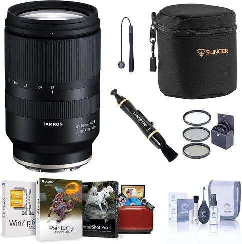 عدسة Tamron مقاس 17-70 مم f/2.8 Di III-A VC RXD لهاتف Sony E، حزمة مع مجموعة مرشح ProOptic 67 مم، مجموعة تنظيف، مجموعة برامج Mac، حبل غطاء العدسة، منظف العدسات، حقيبة العدسات in Kuwait