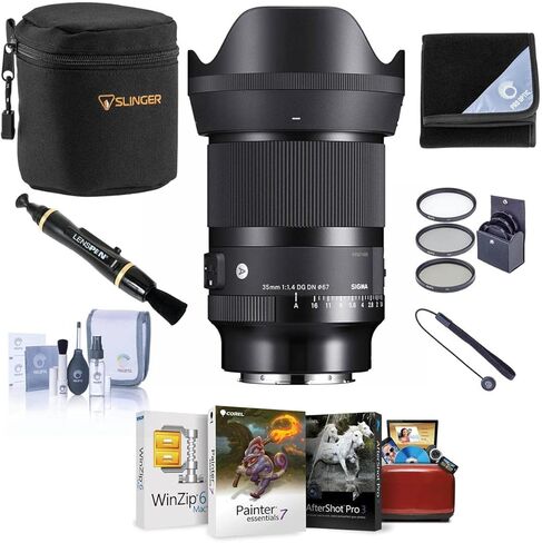 عدسة سيجما AF 35 مم f/1.4 DG DN Art لهاتف Sony E، حزمة مع مجموعة برامج Corel Mac، مجموعة مرشح 67 مم، حافظة، غلاف، منظف العدسات، مجموعة التنظيف، حبل غطاء العدسة in Saudi Arabia