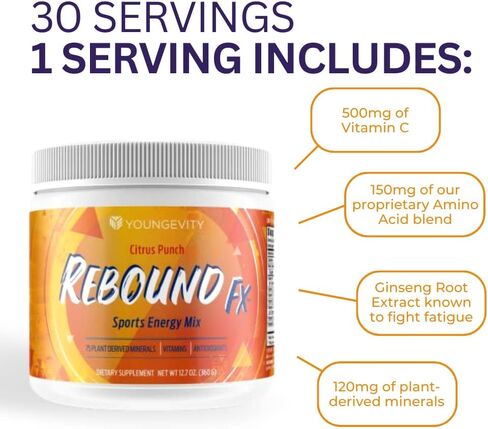 Youngevity Rebound Fx Citrus Powder, 360g – Supplement for Energy, Enriched with Vitamins, Minerals and Antioxidants – Immune System Booster Powder - Energy Vitamins Drink Mix for Women & Men (2 Pack) in Saudi Arabia