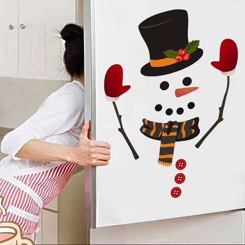 2Ps ملصقات عيد الميلاد ويندوز الثلاجة رجل الثلج لطيف مضحك الثلاجة ملصقات الحائط رجل الثلج الشارات خزانة الزجاج ملصقات الديكور القابل للإزالة ملصقات الحائط لديكورات عيد الميلاد المنزلية in Kuwait