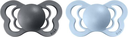 BIBS Pacifiers - Couture Collection | BPA-Free Baby Pacifier | Made in Denmark | Set of 2 Iron/Baby Blue Color Premium Soothers | Size 6-18 Months in Saudi Arabia