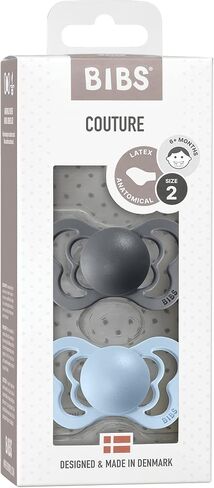 BIBS Pacifiers - Couture Collection | BPA-Free Baby Pacifier | Made in Denmark | Set of 2 Iron/Baby Blue Color Premium Soothers | Size 6-18 Months in Saudi Arabia