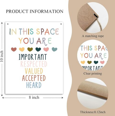 لوحة خشبية تحفيزية مقاس 8 × 10 بوصة معلقة على الحائط، في هذا الفضاء أنت، علامة خشبية ملونة للصحة العقلية هدية فنية لتزيين الجدران في الفصول الدراسية والمكتب والدراسة في غرفة النوم - 06 in Kuwait