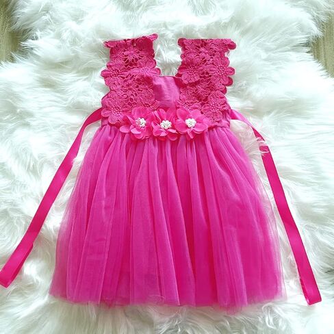 BGFKS Baby Girl Flower Lace Dress Elegant Princess Toddler Tulle Dress for Wedding Birthday Party. in Kuwait