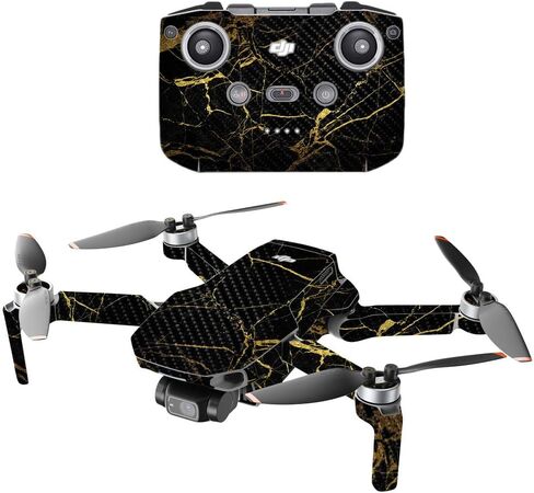 جلود قوية من ألياف الكربون متوافقة مع طائرة DJI Mini 2 المحمولة بدون طيار - حماية من الرخام الذهبي الأسود، لمسة نهائية متينة من ألياف الكربون سهلة الاستخدام، مصنوعة في الولايات المتحدة الأمريكية in Saudi Arabia