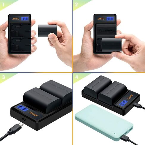 JHTC LP-E6 Rechargeable Battery Pack (2pack) and Dual USB LED Charger, Compatible with Canon LP-E6, LP-E6N and Canon EOS 7D, 7D Mark II,EOS 60D,EOS 60Da, EOS 70D, EOS 80D,EOS R,XC10,XC15 in Kuwait