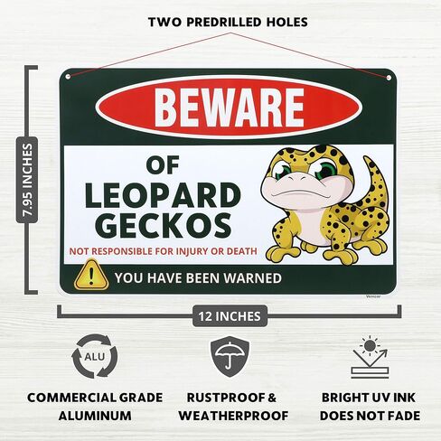 Venicor Leopard Gecko Sign Decor - 8 x 12 Inches - Aluminum - Leopard Gecko Tank Accessories Supplies Toy Gift in Saudi Arabia