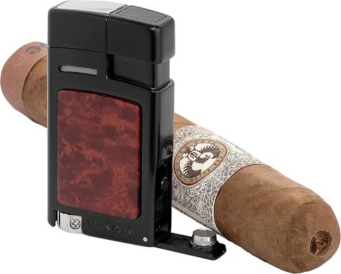 ولاعة لهب جيت من شيكار فورتي، ثقب سيجار قابل للطي 7 مم، مقياس وقود أحمر اللون، تصميم مستوحى من القضيب الساخن، إدراج زخرفي عالي اللمس، أسود مع إدراج عقدة in Kuwait