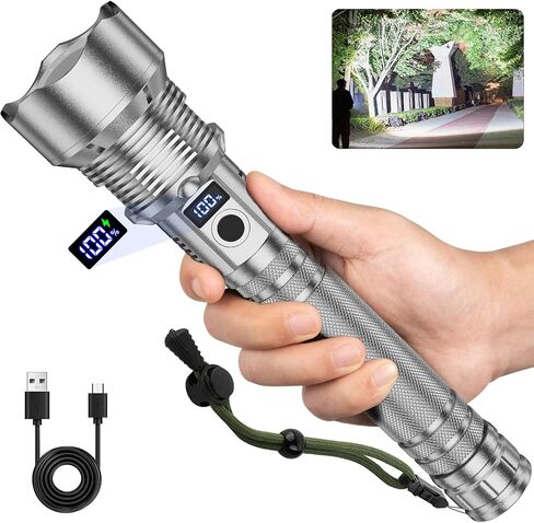 NiaoChao Flashlights High Lumens Rechargeable, 900000 Lumens Brightest LED FlashLight, 10000 Large Capacity, 5 Modes, IPX7 Waterproof, Powerful Flash light with LCD Display for Camping Home Gift in Saudi Arabia