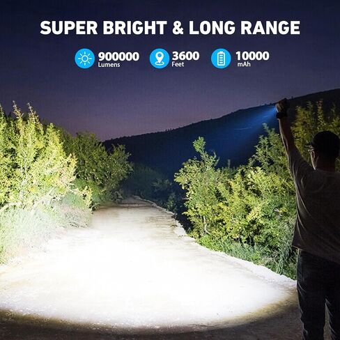 NiaoChao Flashlights High Lumens Rechargeable, 900000 Lumens Brightest LED FlashLight, 10000 Large Capacity, 5 Modes, IPX7 Waterproof, Powerful Flash light with LCD Display for Camping Home Gift in Saudi Arabia