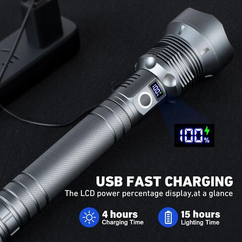 NiaoChao Flashlights High Lumens Rechargeable, 900000 Lumens Brightest LED FlashLight, 10000 Large Capacity, 5 Modes, IPX7 Waterproof, Powerful Flash light with LCD Display for Camping Home Gift in Saudi Arabia