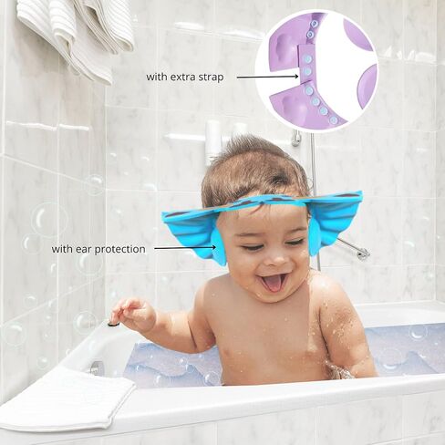 3pcs Baby Shower Cap Pink, Blue and Yellow - Adjustable Shower Cap for Kids with Ear Protection - Prevent Water Entering in Eyes - Hair Washing Shield - Hair Washing Hat for Toddlers - Animal Design in Kuwait