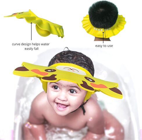 3pcs Baby Shower Cap Pink, Blue and Yellow - Adjustable Shower Cap for Kids with Ear Protection - Prevent Water Entering in Eyes - Hair Washing Shield - Hair Washing Hat for Toddlers - Animal Design in Kuwait