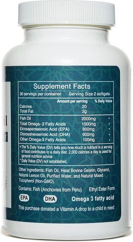 Salaam Nutritionals Halal Fish Oil, Burpless, Omega 3 DHA+ EPA 2,000mg for Heart, Eye, Brain and Joint Health. in Kuwait