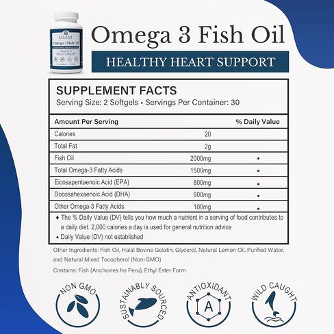 Salaam Nutritionals Halal Fish Oil, Burpless, Omega 3 DHA+ EPA 2,000mg for Heart, Eye, Brain and Joint Health. in Kuwait