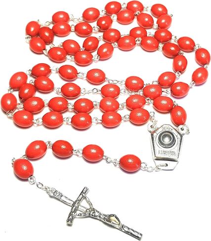 Genuine Virgin Mary Our Lady of Lourdes مسبحة المياه المقدسة من Lourdes Centerpiece EU Made Birchwood beads: 3/8" x 1/4" طول المسبحة: 22" المقاس: الصليب (H X W) : 1.75" x 0.75" in Kuwait