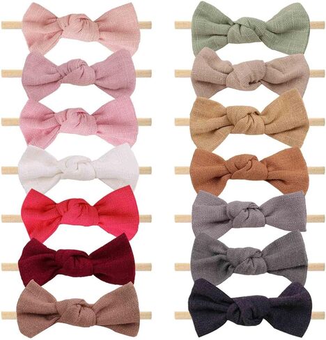 عصابات رأس من النايلون للفتيات الصغيرات من VOBOBE، أقواس شعر من الكتان، أربطة شعر مرنة محايدة للأطفال حديثي الولادة، مجموعة من 14 قطعة (النوع B) in Kuwait