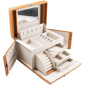 منظم مجوهرات VitaFeli 5 طبقات - صندوق مجوهرات 4 أدراج تصميم فاخر مع مقصورات متعددة الوظائف - سعة كبيرة للخواتم والأقراط والقلائد والأساور (أزرق، 5 طبقات) in Kuwait