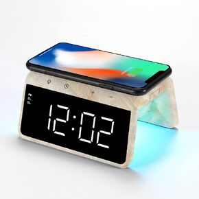 ساعة منبه رقمية PowerTrio ثنائية الوضع من Limitless مع شاحن لاسلكي وإضاءة LED ذات 9 أوضاع (أزرق رقيق) in Kuwait