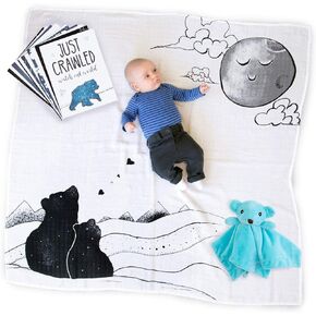 JumpOff Jo - Baby Bundle: Baby Swaddle Blanket & 24 Milestone Cards - Photoshoot Props, Soft Breathable Baby Blanket, 47" x 47 Mama Bear Blue in Kuwait