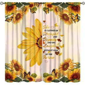 Sunflower Curtains, Rustic Sun Flower on Wood Window Treatments for Living Room, Yellow Floral Blackout Farmhouse Country Drapes 2 Panel Sets,42x45 Inch in Kuwait