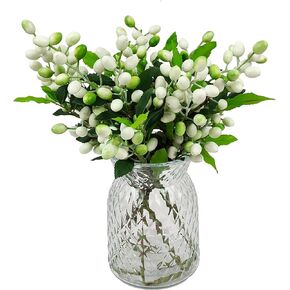 NOLAST 5pcs Artificial Berry Stems Faux Berries Branches Fake Berry Spray Flowers Plant for Vase Home Office Party Decoration (White)