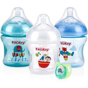 Nuby Natural Touch 3 Pack Bottles with Slow Flow Nipple & Bonus Ortho Pacifier- Boy in Saudi Arabia