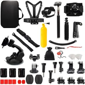 MMOBIEL 50-in-1 Action Camera Accessory Kit Compatible with GoPro Hero 11 10 9 8 7 6 5 4, GoPro Max, Fusion, DJI Osmo Action, AKASO, Insta 360, etc. - Incl. Action Camera Head Mount, Tripod and More