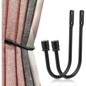Curtain Tieback Hooks, 1 Pair Heavy-Duty Metal Drapery Tieback Hooks Wall Mounted Drape Holder for Voiles Curtain Holdback (Black) in Kuwait