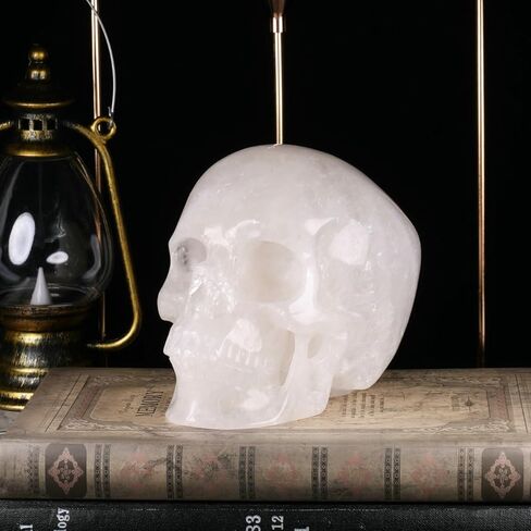 MR.SKULL جمجمة كريستال كوارتز شفافة مقاس 5.0 بوصة، واقعية للغاية، حجر شفاء كريستالي، منحوتة يدويًا من الأحجار الكريمة. (كوارتز أبيض) in Kuwait