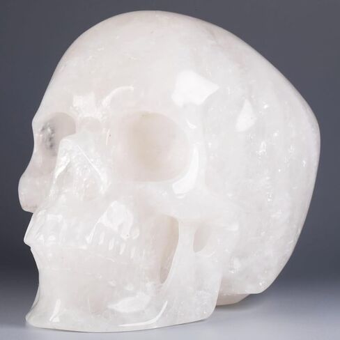 MR.SKULL جمجمة كريستال كوارتز شفافة مقاس 5.0 بوصة، واقعية للغاية، حجر شفاء كريستالي، منحوتة يدويًا من الأحجار الكريمة. (كوارتز أبيض) in Kuwait