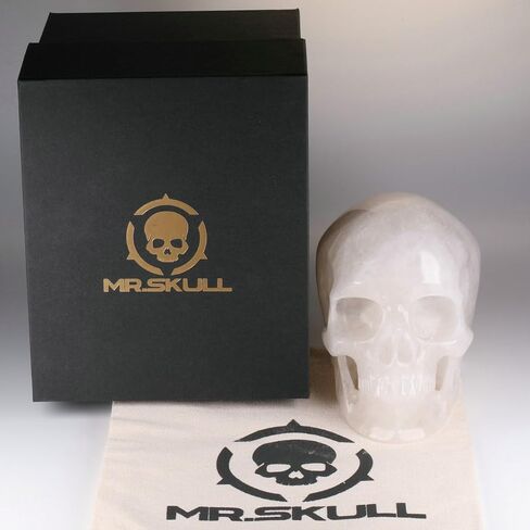 MR.SKULL جمجمة كريستال كوارتز شفافة مقاس 5.0 بوصة، واقعية للغاية، حجر شفاء كريستالي، منحوتة يدويًا من الأحجار الكريمة. (كوارتز أبيض) in Kuwait