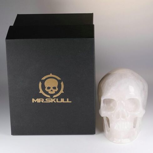 MR.SKULL جمجمة كريستال كوارتز شفافة مقاس 5.0 بوصة، واقعية للغاية، حجر شفاء كريستالي، منحوتة يدويًا من الأحجار الكريمة. (كوارتز أبيض) in Kuwait